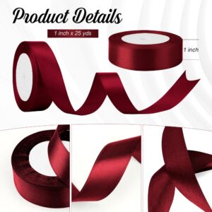 Red Ribbon for Gift Wrapping 1 Inch 25 Yds Satin Ribbon for Hair Wine Ribbon Ribbon Burgundy Ribbon for Teacher Ribbon for Crafts Wedding Decor Flower Bouquet Burgundy Ribbon Hair Bows Sewing