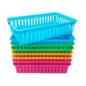 kwagocar 8 pack classroom storage baskets bins colorful plastic organizer basket small pencil holder tray mesh bins for paper desk shelf home school office arts crafts toy file organization