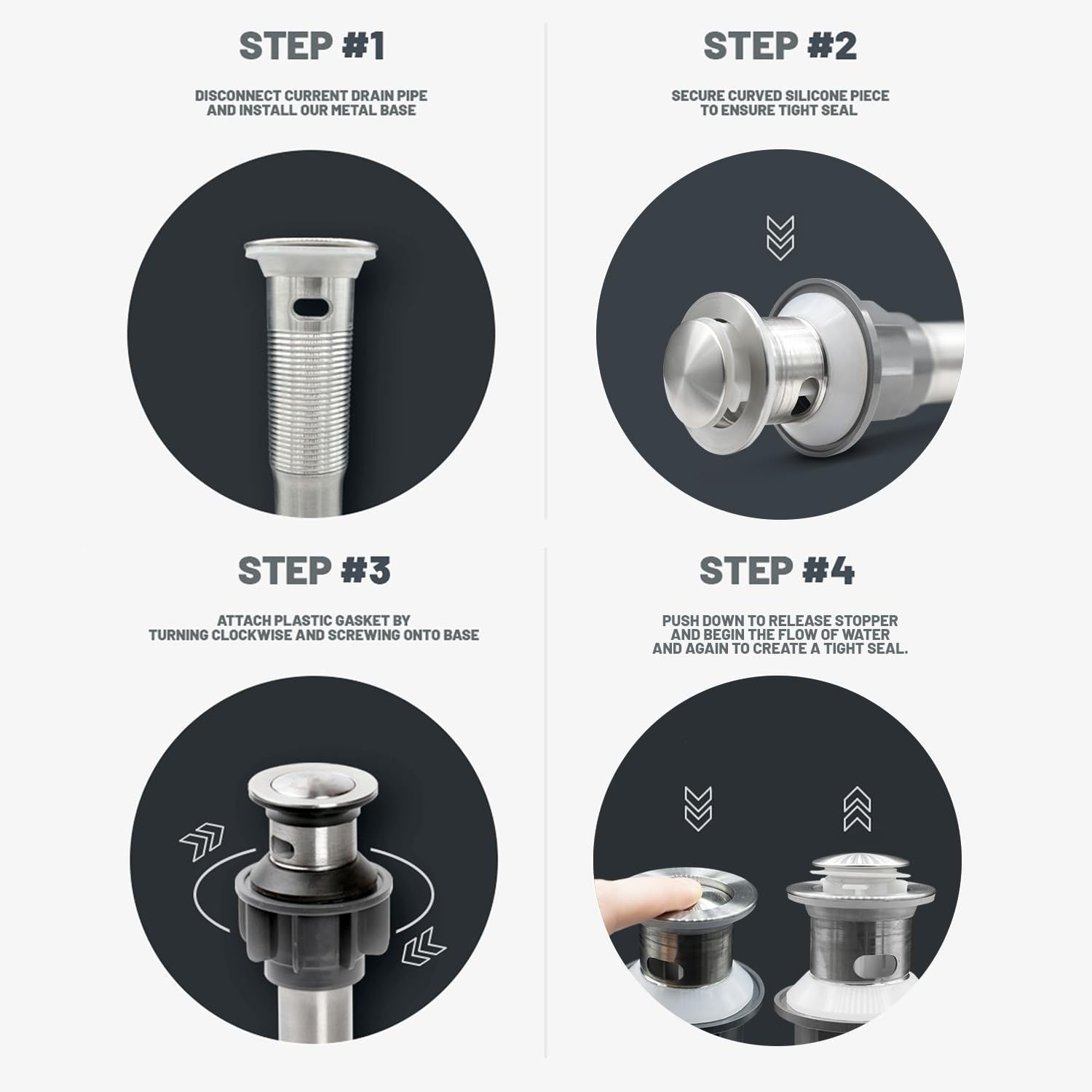 Pop Up Drain Stopper with Overflow, Stainless Steel - Rust Proof, Detachable Cap, Durable, Anti-Clogging Drain, Easy to Install, Pop-Up Drain Stopper for Bathroom and Kitchen Sink, Made in Korea