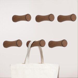 hybdamai natural wooden wall mounted hooks (2 ways,walnut,6 packs), single coat hat rack wall mount,for hanging coat towel cap bag purses jacket backpack