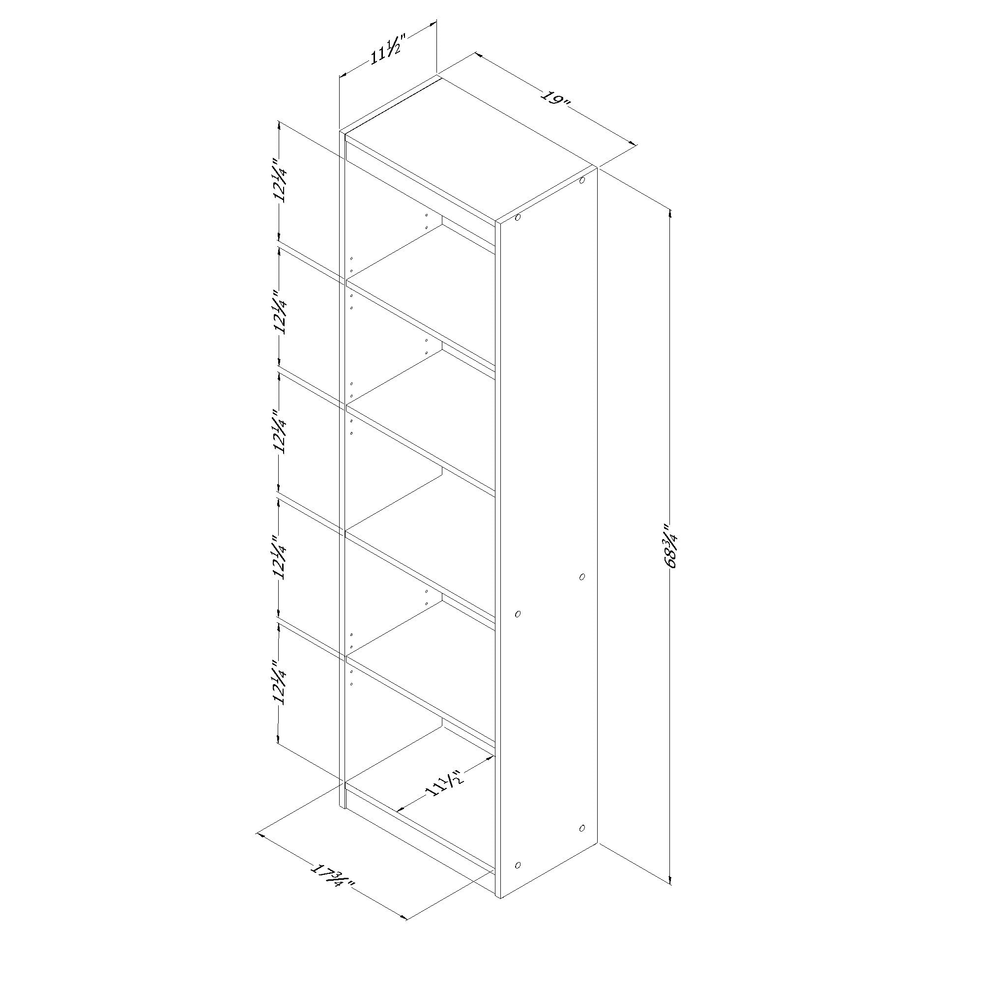 South Shore Axess 5-Shelf Narrow Bookcase Natural Walnut, Contemporary