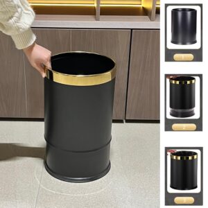 YOJIA 3.7 Gallon/14L Black Bathroom Trash Can Metal, Double Walled Waste Paper Basket, Bathroom Garbage Can, Elegant, Modern Office Waste Basket, for Bedroom, Kitchen, Hotel, Cafe, Business(14L black)