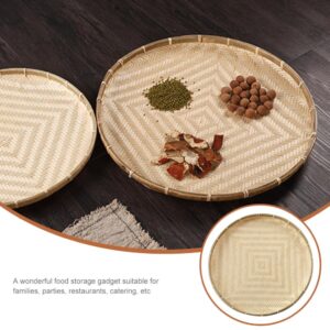 BESTonZON Handmade Bamboo Woven Basket Tray No Hole Bamboo Sieve Basket Wicker Basket for Vegetables Round Flat Shallow Basket Wall Art Ornament for Farmhouse Decor