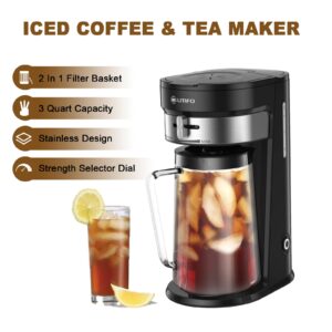 LITIFO Iced Tea Maker and Iced Coffee Maker Brewing System with 2.5-quart Pitcher, sliding strength selector for Taste Customization, Stainless Steel (Black 2.0)