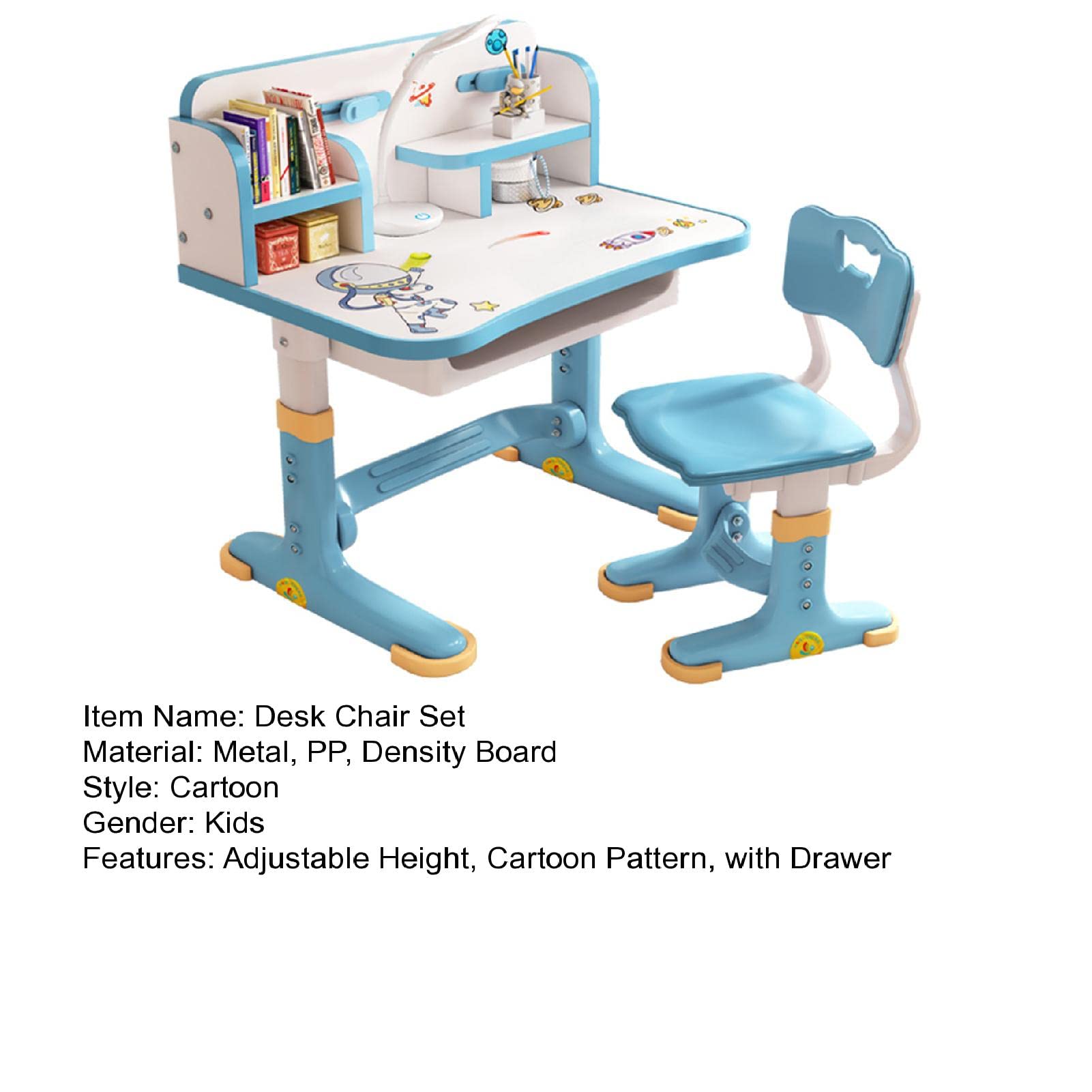 Kids Desk and Chair Set,Height-Adjustable Student Study Desk Widened Desktop Multi Separation Cartoon Pattern Desk Chair Set Kids Study Table with Drawer Chair Set Fast Delivery from US Blue