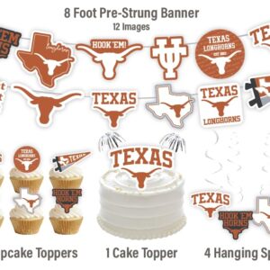 Texas Party Supplies (42 Pieces) for University of Texas Graduation, Tailgating and Birthday Party Decorations with Texas Longhorns Banner and UT Austin Cupcake Toppers Decorations (Texas Longhorns)