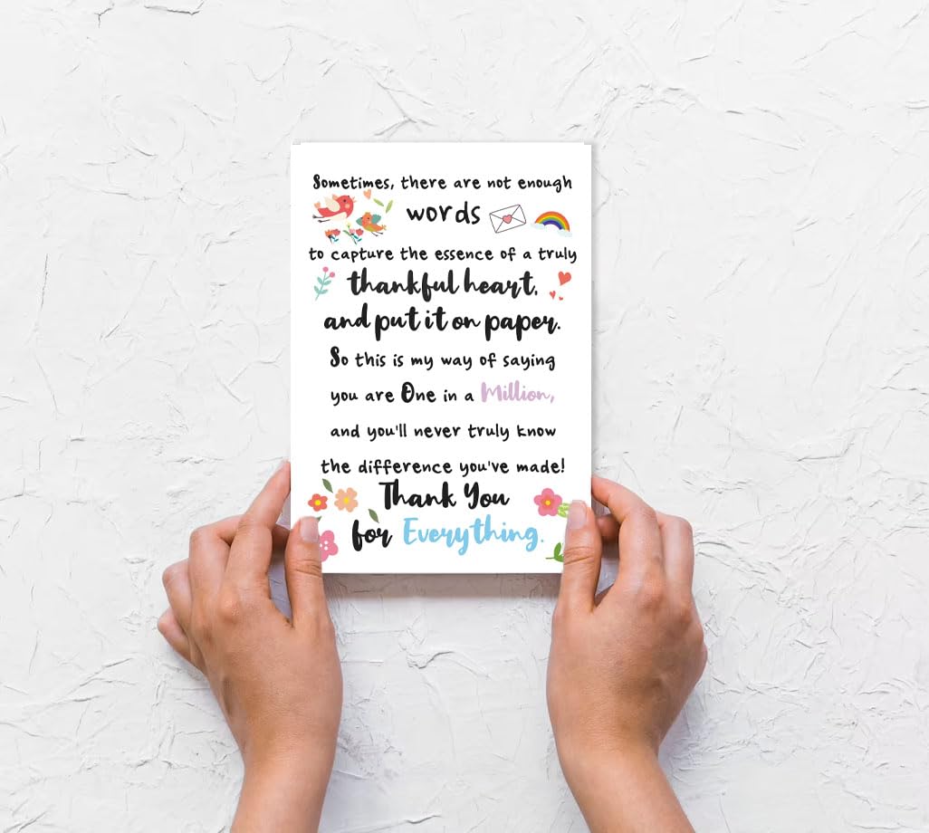 XXDJLP Cute Thank You Cards for Teacher Professor Tutor, Fantastic Boss Appreciation Card for Boss Coworkers, Meaningful Friendship Card for Best Friends, Sweet Poem Thank You Card for Him Her