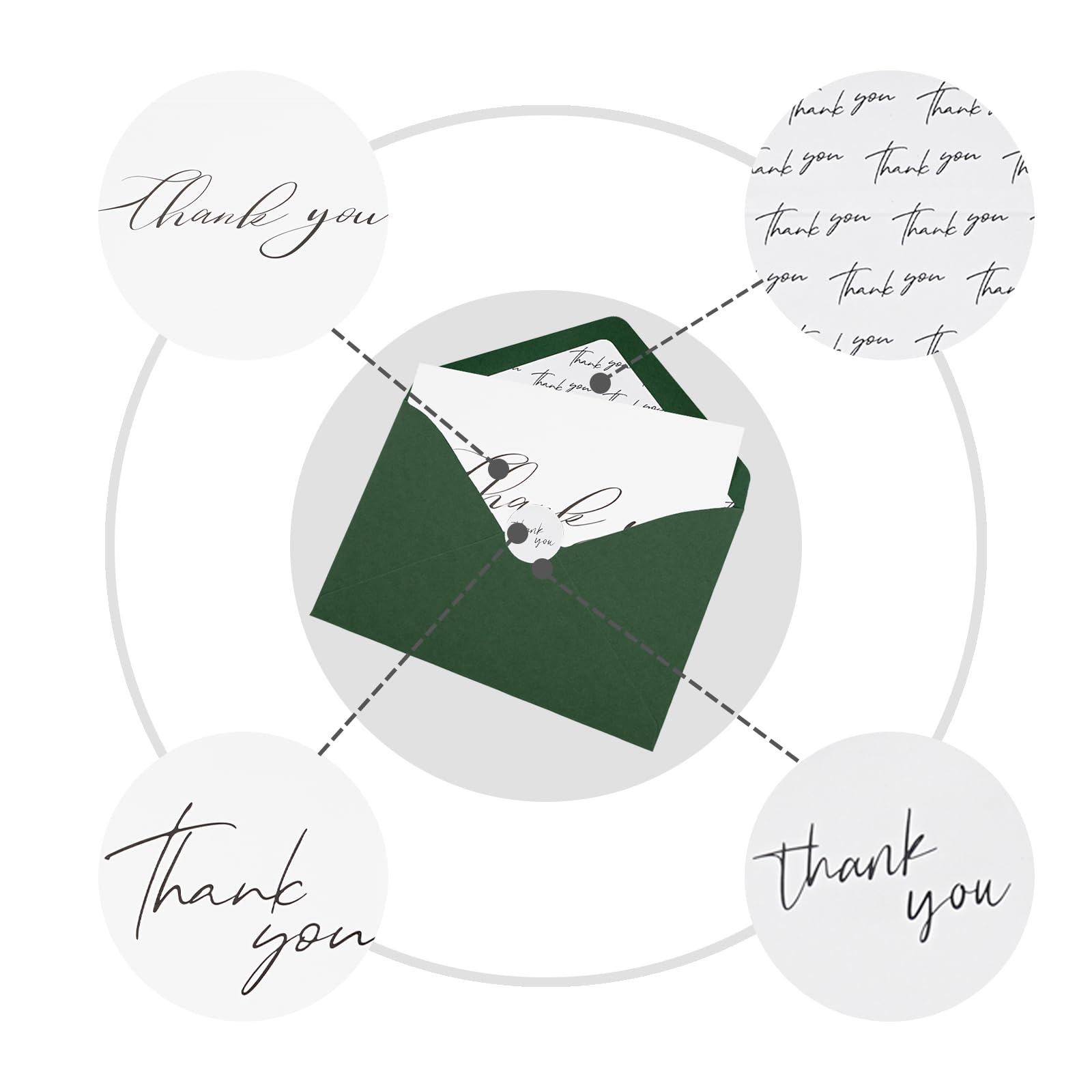 Cardirate Thank You Cards with Green Envelopes and Stickers,Pack of 50,4x6 Inch Design,for Small Business,Graduation,Baby Shower,Bridal Shower, Funeral