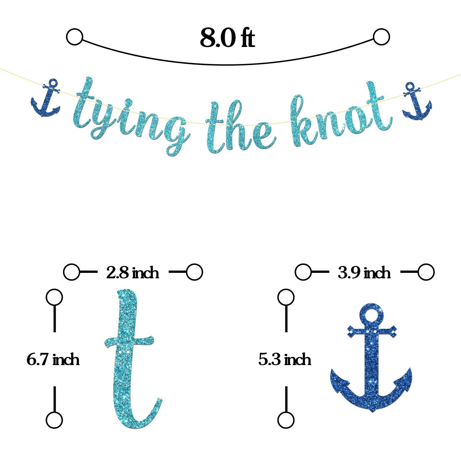 Maicaiffe Tying the Knot Banner - Nautical Wedding Party Decor - Engagement - Bride to Be - Ship's Anchor Sign Bachelorette Party Decorations, Blue Glitter