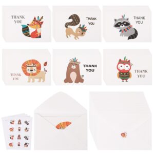 tbestmax 48 funny thank you cards with envelopes & stickers 4x6 inch animals greeting cards bulk blank thank you notes for baby shower birthday wedding thanksgiving party