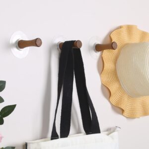 HYBDAMAI Natural Wooden Wall Mounted Hooks (2 Ways,Walnut,6 Packs), Single Coat Hat Rack Wall Mount,for Hanging Coat Towel Cap Bag Purses Jacket Backpack