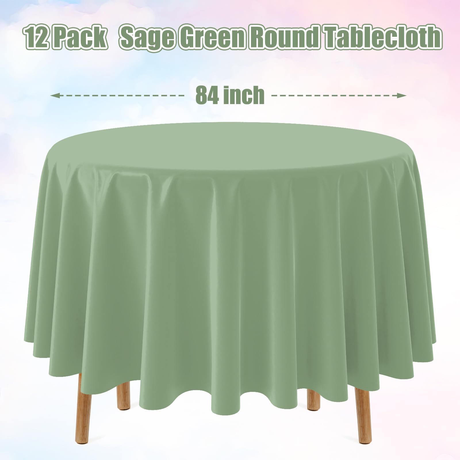 YIDAKO 12 Pack Sage Green Plastic Tablecloths Round Light Green Tablecloth Waterproof Disposable Round Sage Table Cover for Birthday Bridal Wedding Baby Shower Party Decorations,84Inch