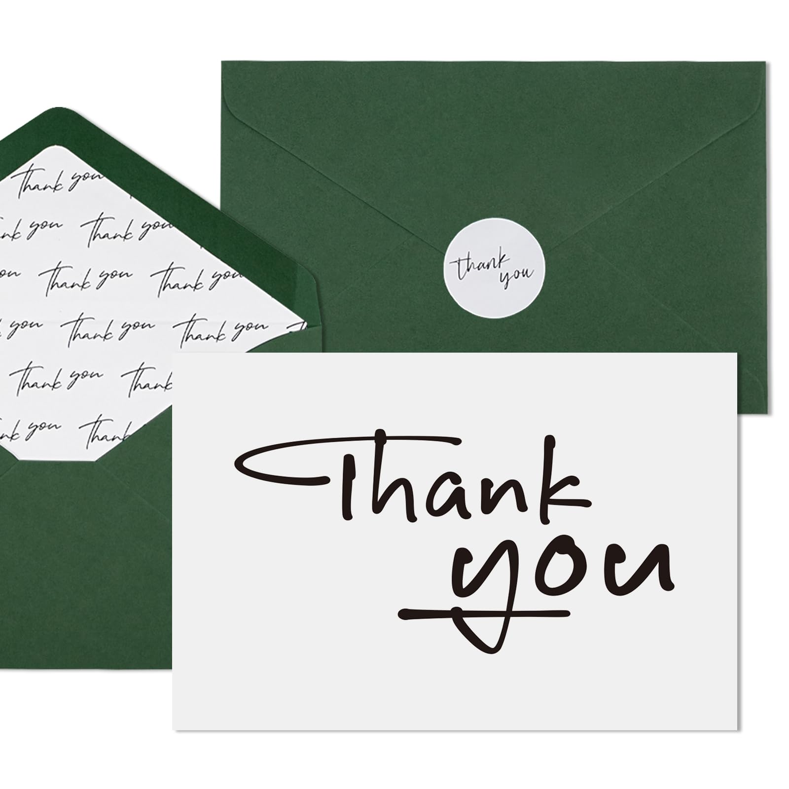 Cardirate Thank You Cards with Green Envelopes and Stickers,Pack of 50,4x6 Inch Design,for Small Business,Graduation,Baby Shower,Bridal Shower, Funeral