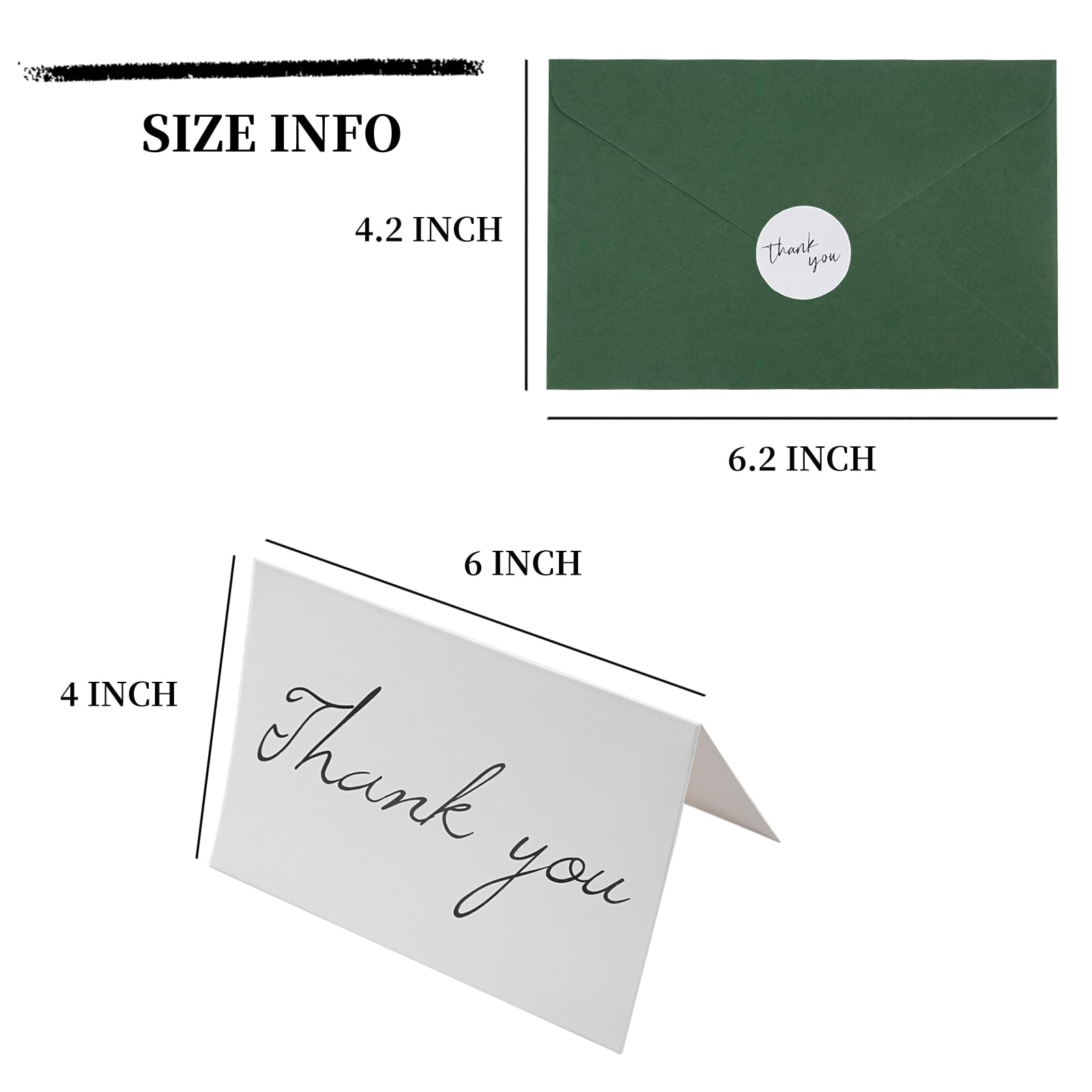 Cardirate Thank You Cards with Green Envelopes and Stickers,Pack of 50,4x6 Inch Design,for Small Business,Graduation,Baby Shower,Bridal Shower, Funeral