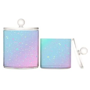 senya 2 pack qtip holder dispenser with lids,unicorn background with rainbow cotton swabs cans round pads clear plastic acrylic jar bathroom canister