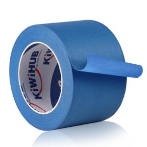 kiwihub wide blue painters tape, 3in x 55y, blue masking tape for painting, laser cutting/engraving & 3d printing, 21-day clean removal