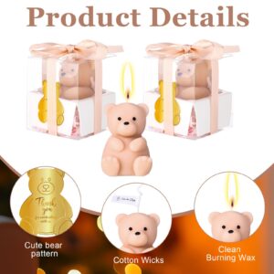 MTLEE 36 Pcs Baby Shower Favors Includes 12 Bear Candles with 12 Bear Shaped Acrylic Cards and 12 Clear Gift Boxes Filled with Raffia Grass for Baby Shower Gifts Birthday Gift Wedding(Pink)