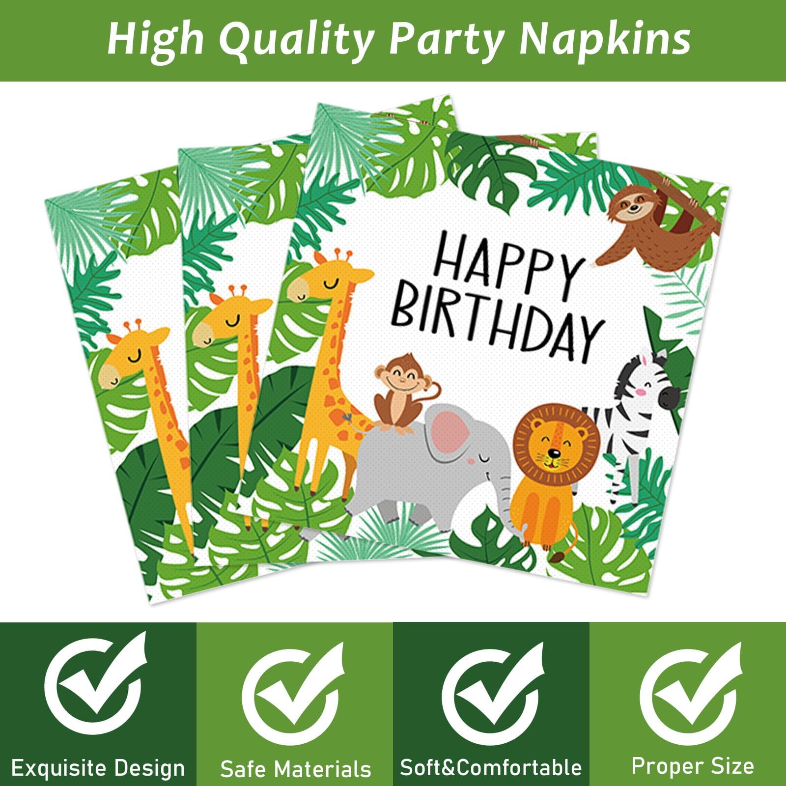 96PCS Jungle Birthday Party Plates and Napkins Safari Animals Birthday Party Decorations for 24 Guests Jungle Theme Birthday Party Tableware Set Serves Wild Animals Gold Safari Zoo Birthday Supplies