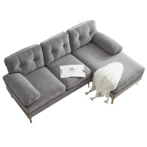 P PURLOVE Sectional Sofa, Velvet L-Shape Sofa with Chaise Lounge, Modern L-Shape Couch for Living Room, Small Spaces (Light Grey)