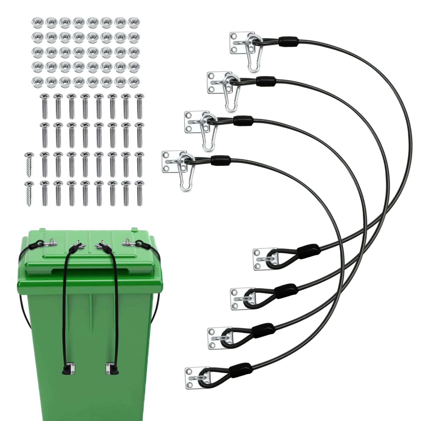 4 Pack Trash Can Lid Locks, Heavy Duty Nylon Coated Wire Rope Bear Proof Trash Can Lock Kit for Animal Stop from Rummaging Universal Garbage Can Latch Lock for Outdoor Garbage Cans