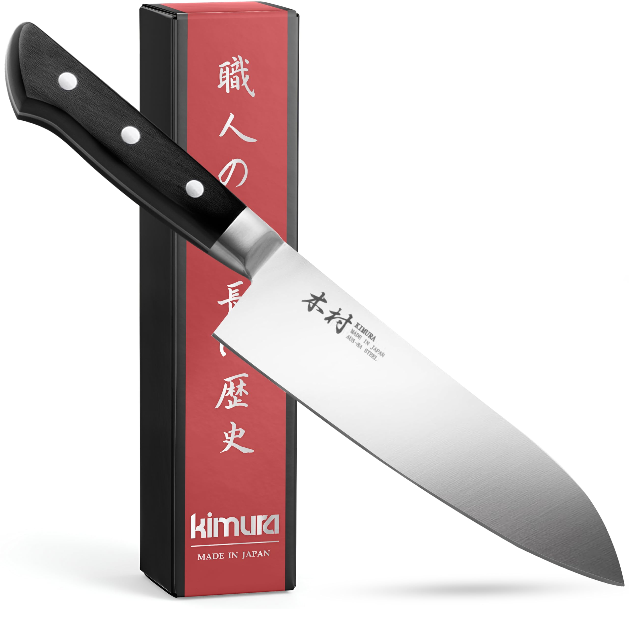 Kimura Santoku Knife, [Made in Japan], 7 inch Professional Chef Knife, Sharp High Carbon Molybdenum Vanadium Stainless Steel, Kitchen Knife with Ergonomic Pakka Wood Handle - Japanese Chef's Knives