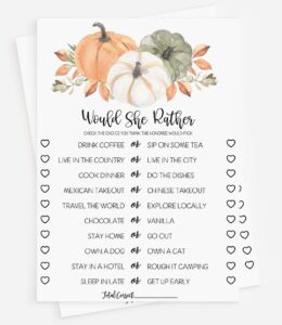 all ewired up 50 would she rather (50-cards) fun baby shower game activity, bridal shower, bachelorette, gender neutral boy or girl, pumpkin, autumn