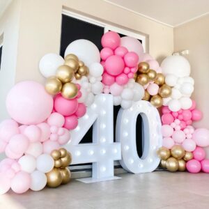 Pink Balloons Garland Arch Kit - Double Stuffed Matte Light Pink and White Cream Peach Latex Balloon Different Sizes 18 12 10 5In Boho Ballon for Baby Shower Party Decorations