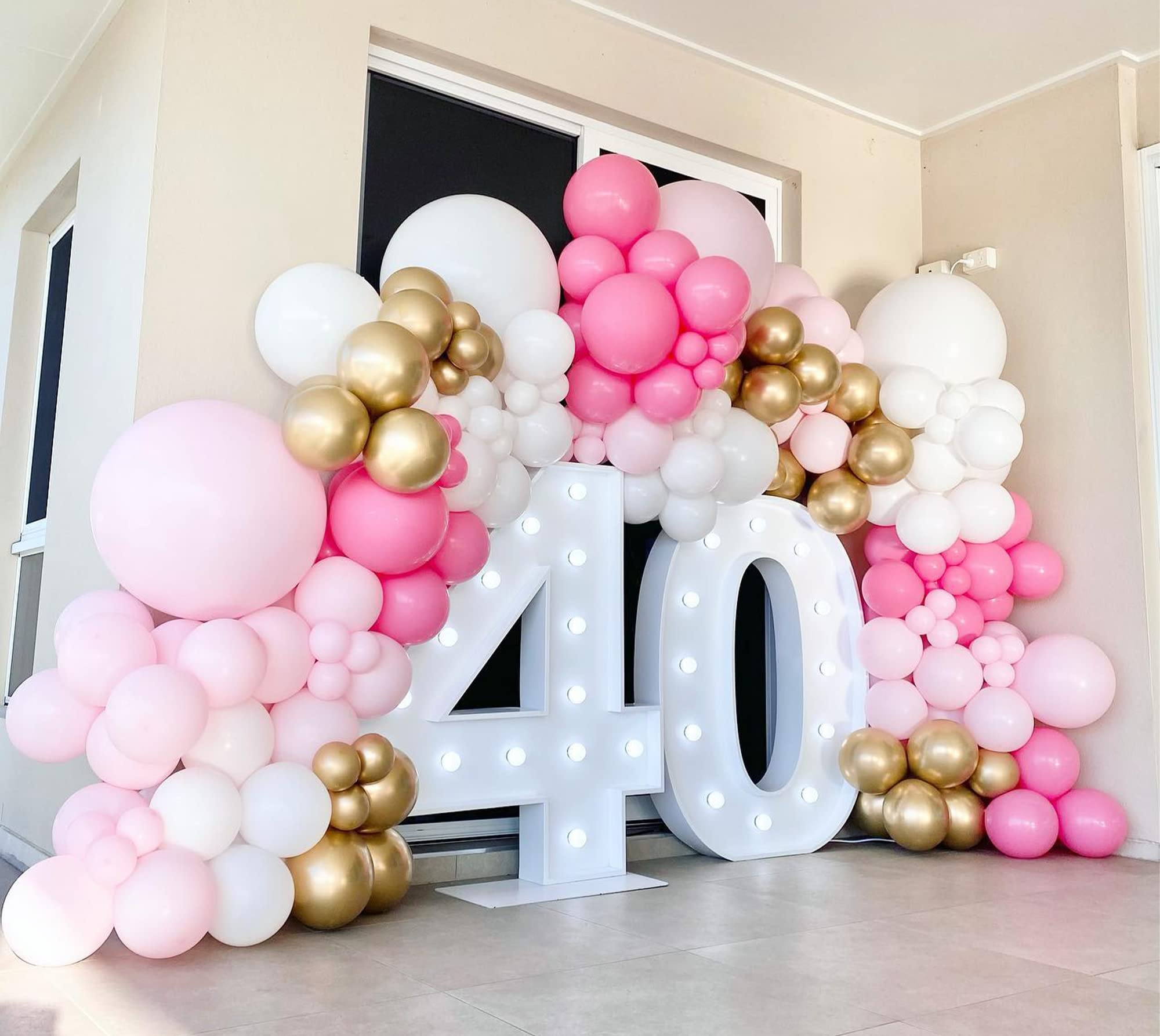 Pink Balloons Garland Arch Kit - Double Stuffed Matte Light Pink and White Cream Peach Latex Balloon Different Sizes 18 12 10 5In Boho Ballon for Baby Shower Party Decorations