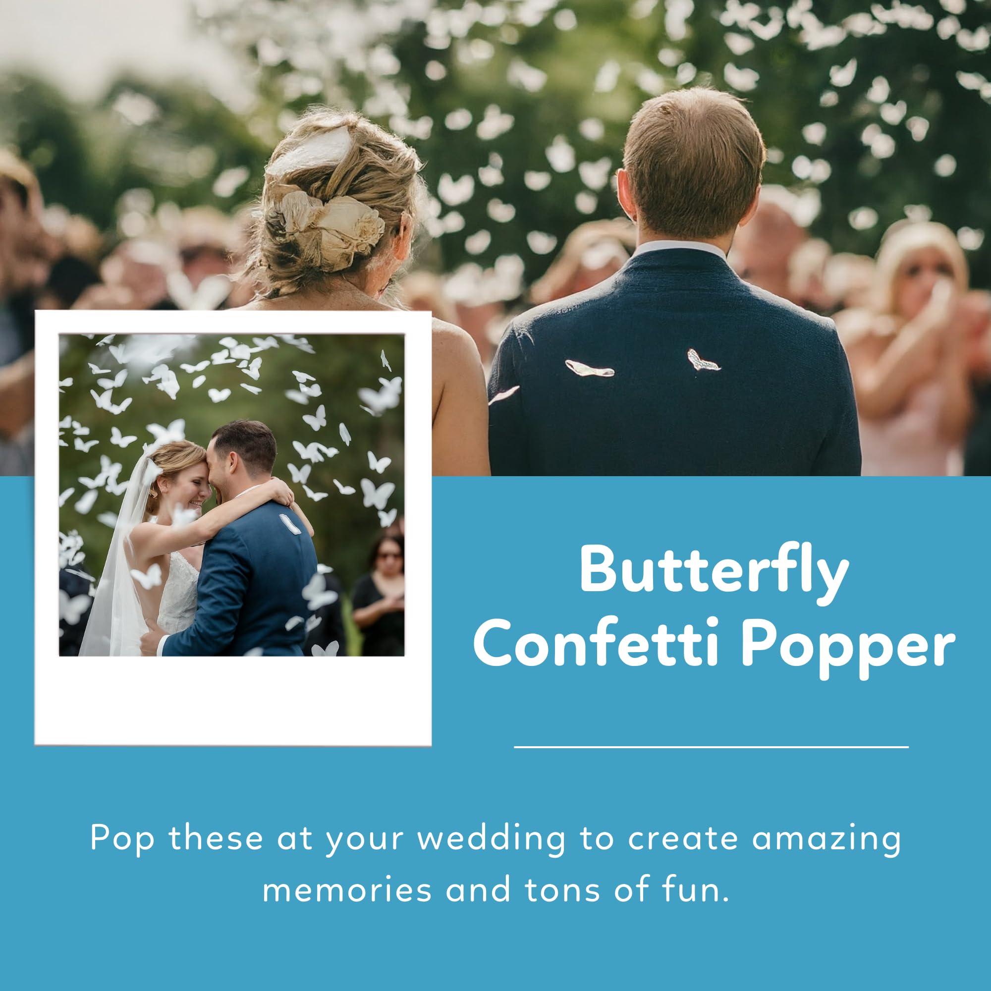 6 Pack White Butterfly Wedding Confetti Cannon Poppers | Biodegradable Butterfly Confetti | TUR Party Supplies | Up to 25ft | Giant (12”) | Party Poppers for Weddings, Birthdays, and Graduations