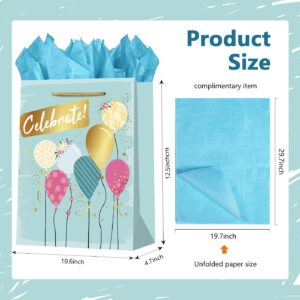 WLUSEAXI 4Pack Birthday Gift Bag with Tissue Paper,12.6×4.7×10.2 Inch Large Birthday Gift Bag with Handles,Happy Birthday Bags for Girls,Boys,Kids,Women’s Birthdays Party