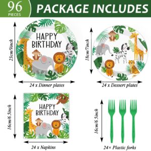 96PCS Jungle Birthday Party Plates and Napkins Safari Animals Birthday Party Decorations for 24 Guests Jungle Theme Birthday Party Tableware Set Serves Wild Animals Gold Safari Zoo Birthday Supplies