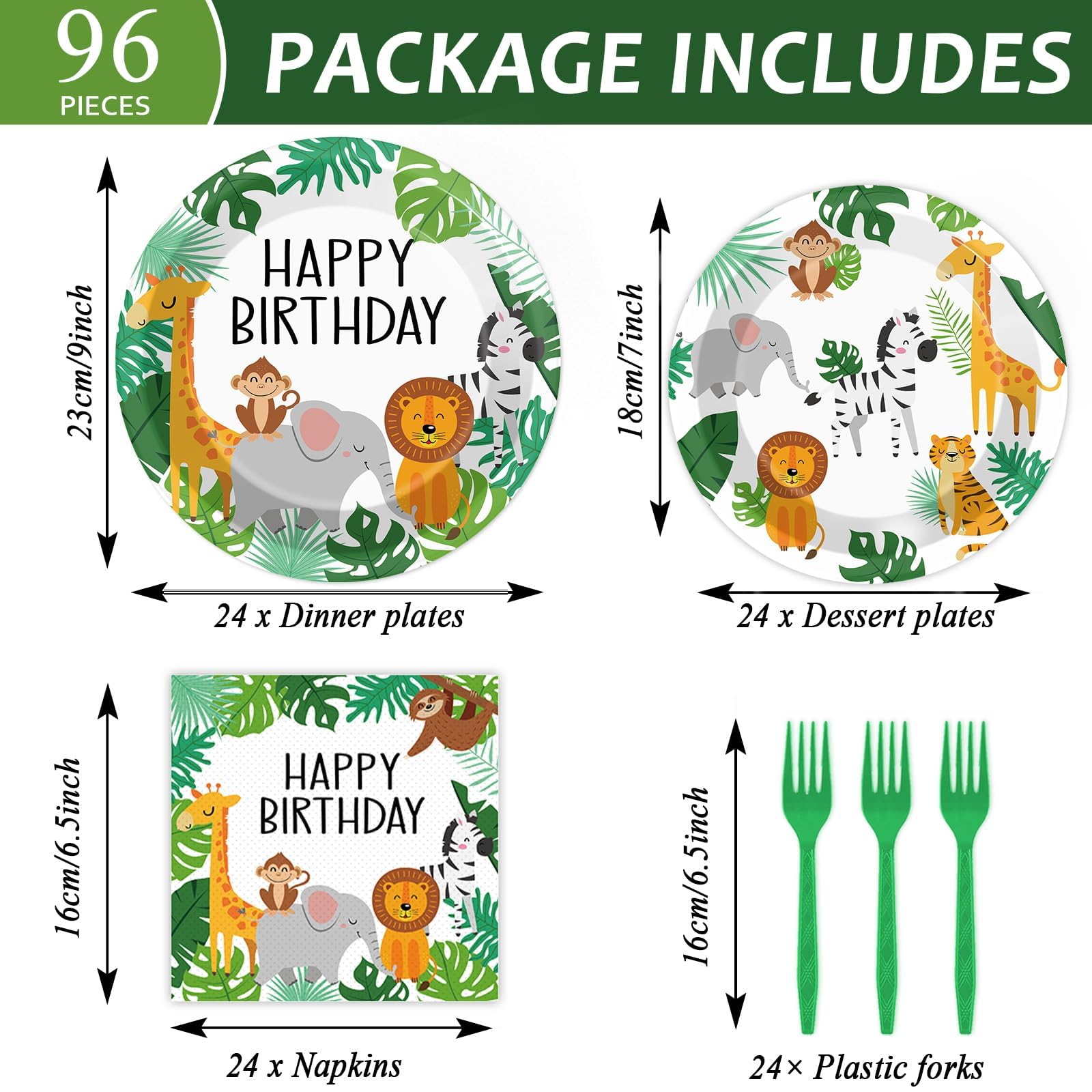 96PCS Jungle Birthday Party Plates and Napkins Safari Animals Birthday Party Decorations for 24 Guests Jungle Theme Birthday Party Tableware Set Serves Wild Animals Gold Safari Zoo Birthday Supplies