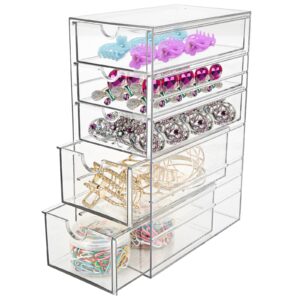 yayods clear plastic hair accessory storage organizer, hair accessories organizer box with 5 drawers, hair tie organizer storage box for hair accessories, bathroom, office