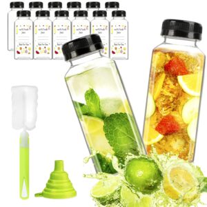 ztarraum 12pcs 12oz Plastic Juice Bottles, Reusable Juice Containers with Black Tamper Proof Lids, Brush, Funnel and Labels, Clear Juice Containers for Juicing, Smoothie and Homemade Beverages