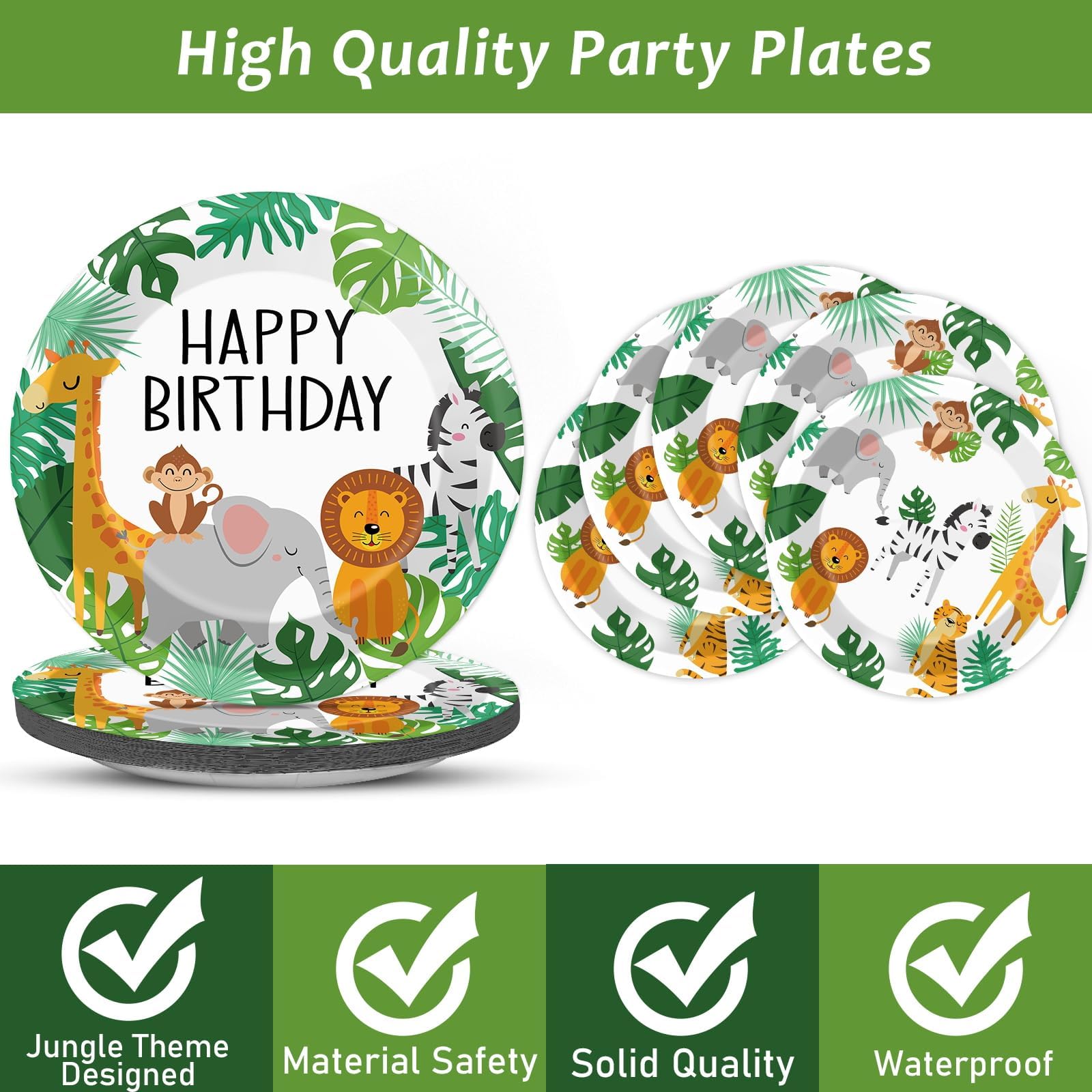 96PCS Jungle Birthday Party Plates and Napkins Safari Animals Birthday Party Decorations for 24 Guests Jungle Theme Birthday Party Tableware Set Serves Wild Animals Gold Safari Zoo Birthday Supplies