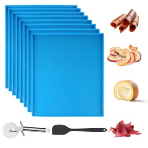 8pcs silicone dehydrator trays with edge fruit leather trays 12 x 10 inch non-stick dehydrator mats with silicone scraper cutter wheel for fruit vegetables meat herbs and liquid