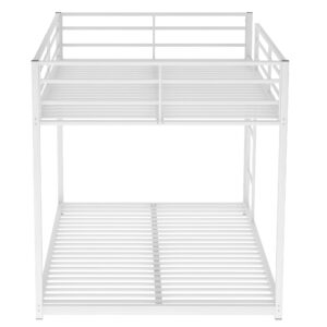 BOVZA Full Over Full Metal Bunk Bed, Low Bunk Bed with Built-in Ladder for Kids Teens Girls Boys, White