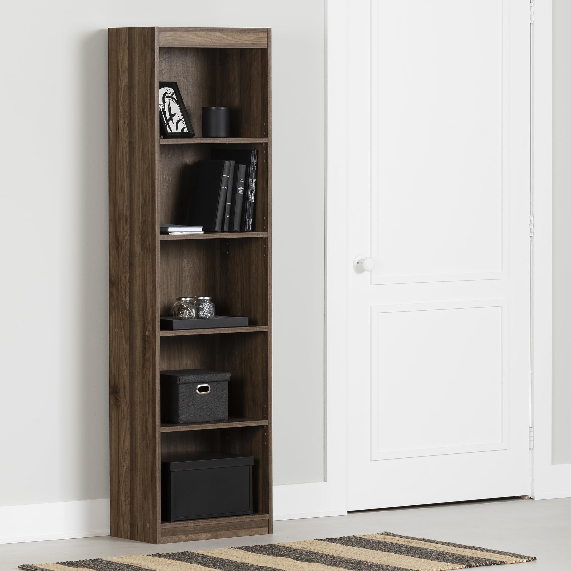 South Shore Axess 5-Shelf Narrow Bookcase Natural Walnut, Contemporary