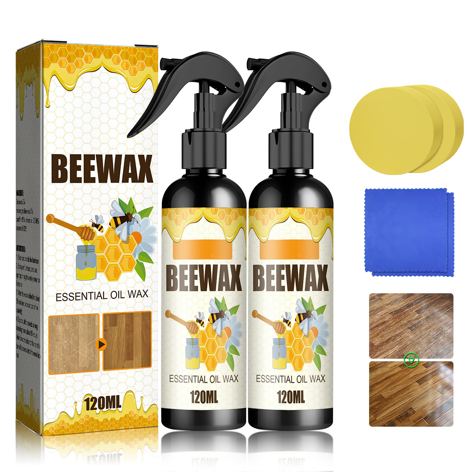 TPTAL Natural Beeswax Spray,Beeswax Furniture Polish,Beeswax Spray Cleaner,The Original Beeswax Spray Furniture Polish and Cleaner,Beeswax Polish Spray for Care Wooden Furniture,Wooden Floors(2PCS)