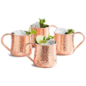 kitessensu moscow mule mugs set of 4 | 18 oz hammered copper mugs keep cocktails well-chilled | copper cups for drinking cocktails