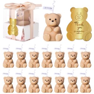 mtlee 36 pcs baby shower favors includes 12 bear candles with 12 bear shaped acrylic cards and 12 clear gift boxes filled with raffia grass for baby shower gifts birthday gift wedding(pink)