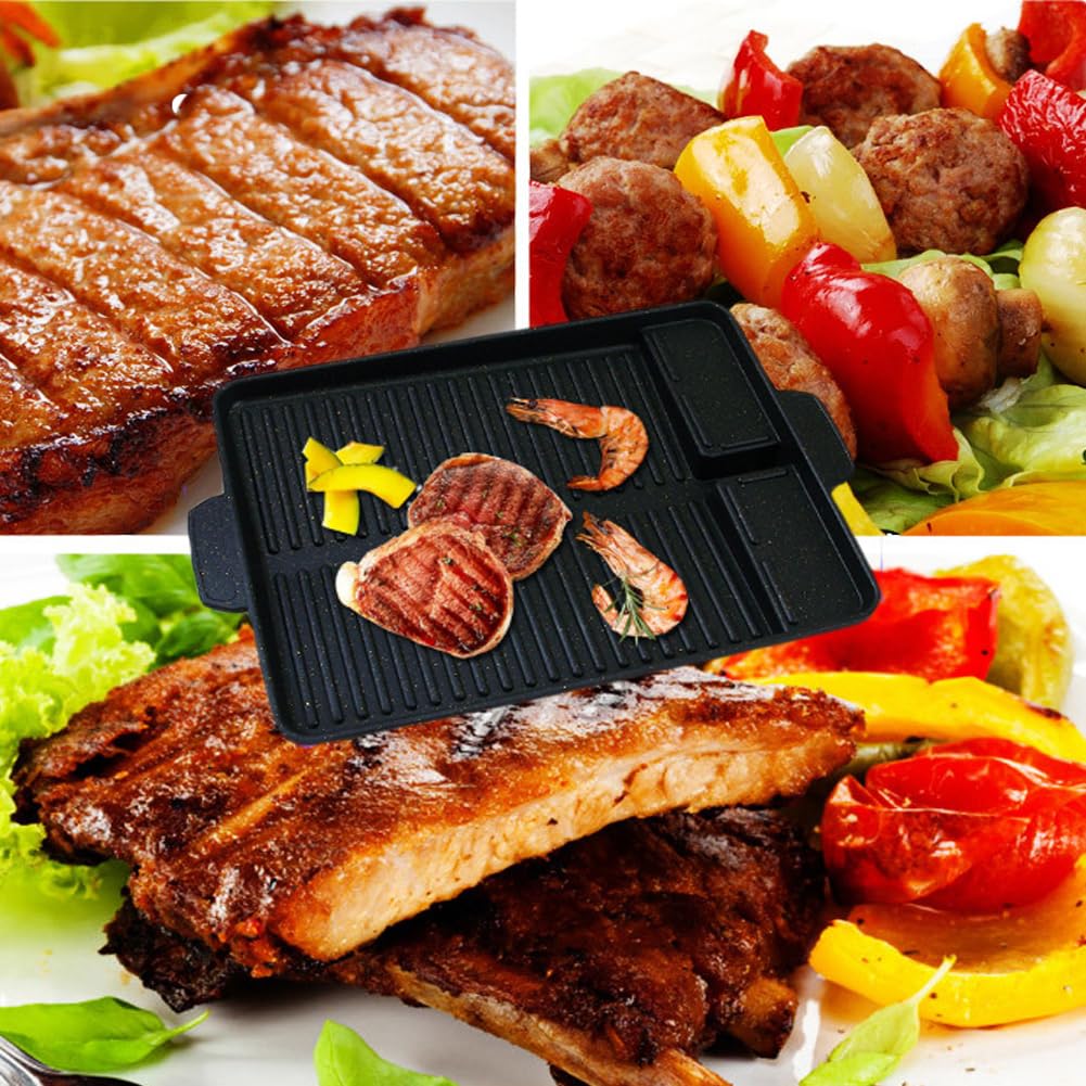 CHYIR Korean-style Non-stick Grill Pan Rectangular Hot Plate Barbecue Pot Portable Oil Spill Baking Tray for Indoor Outdoor BBQ (Style A)