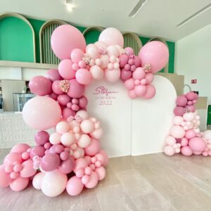 Pink Balloons Garland Arch Kit - Double Stuffed Matte Light Pink and White Cream Peach Latex Balloon Different Sizes 18 12 10 5In Boho Ballon for Baby Shower Party Decorations