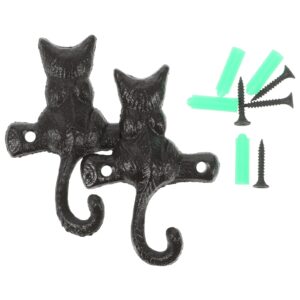 stobaza 2pcs european classical cast iron cat hook iron hanging hooks cat wall hooks metal clothes hanger black cat hook single key hook vintage wall hooks wall mount hook animal coat