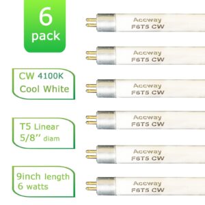 Accway (6pack) 9'' F6T5/CW Fluorescent 4100K Cool White Bulb, 6 Watt Light T5 Linear Lamps Replacement Camping Lantern Tubes, F6T5/TTL Makeup Mirror