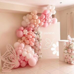 Pink Balloons Garland Arch Kit - Double Stuffed Matte Light Pink and White Cream Peach Latex Balloon Different Sizes 18 12 10 5In Boho Ballon for Baby Shower Party Decorations