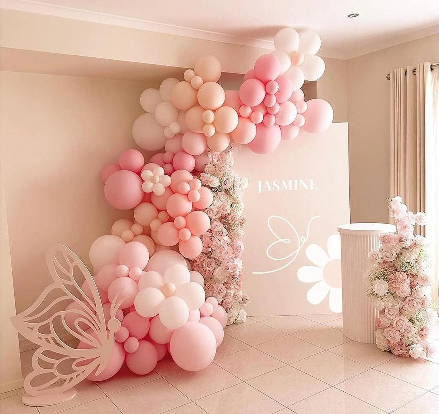 Pink Balloons Garland Arch Kit - Double Stuffed Matte Light Pink and White Cream Peach Latex Balloon Different Sizes 18 12 10 5In Boho Ballon for Baby Shower Party Decorations