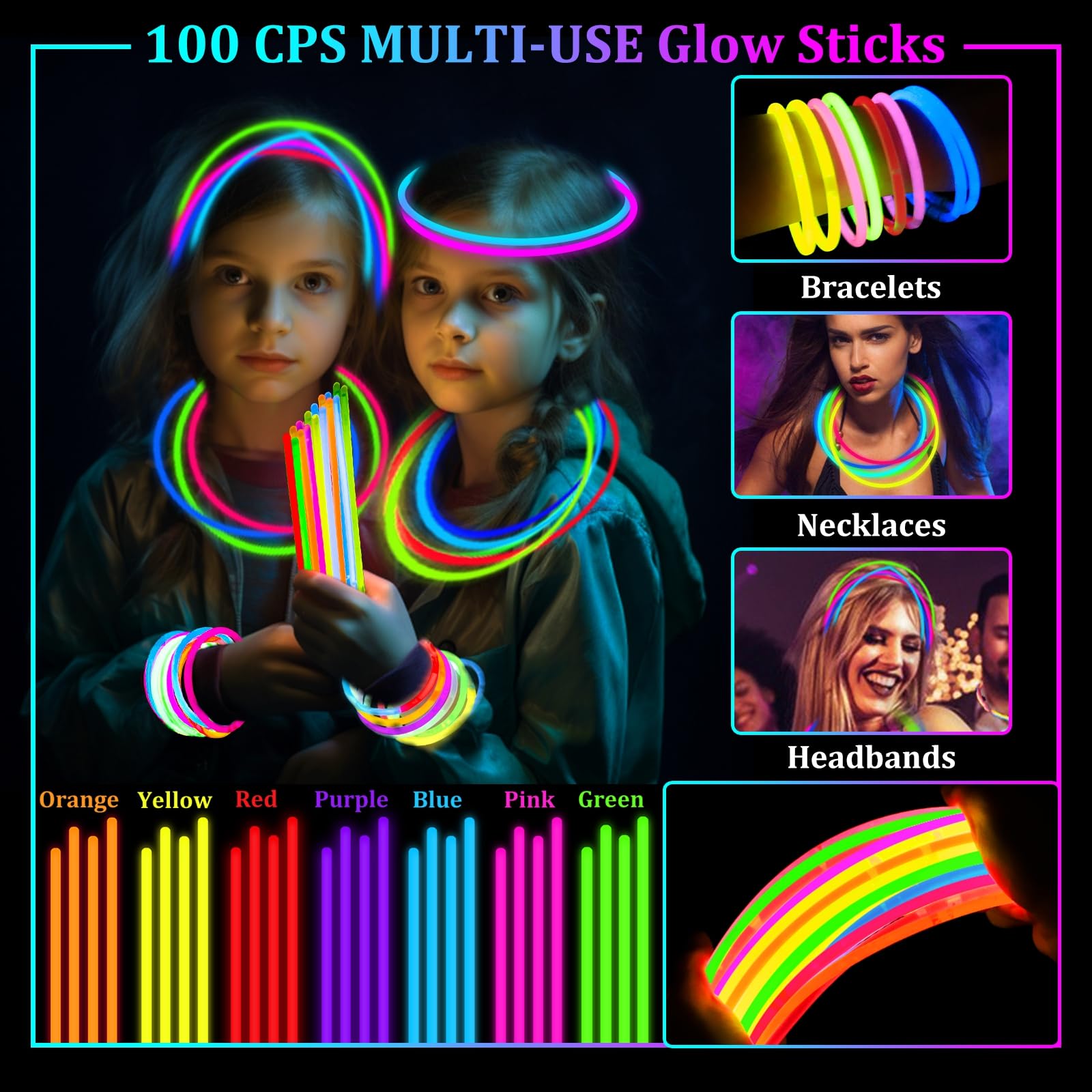 148 PCS New Years Eve Glow in the Dark Party Supplies Light Up Toys with 24 Led Glasses, 24 Flashing Bracelets and 100 Glow Sticks Bulk Party Favors for Kid Adult Birthday Wedding Carnivals Concert