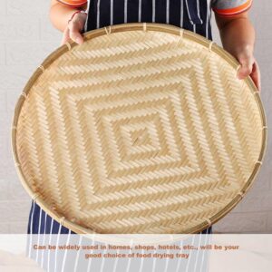 BESTonZON Handmade Bamboo Woven Basket Tray No Hole Bamboo Sieve Basket Wicker Basket for Vegetables Round Flat Shallow Basket Wall Art Ornament for Farmhouse Decor