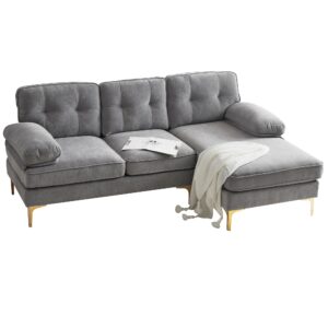 P PURLOVE Sectional Sofa, Velvet L-Shape Sofa with Chaise Lounge, Modern L-Shape Couch for Living Room, Small Spaces (Light Grey)